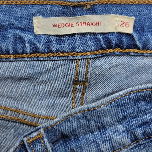 Levi's Wedgie Straight Plaid Jeans Size 26 Blue Check High Rise Academia - Picture 3 of 9